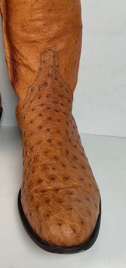 Custom Tall Ostrich Quill Riding Boots 7.5-8 Exotic Cowgirl