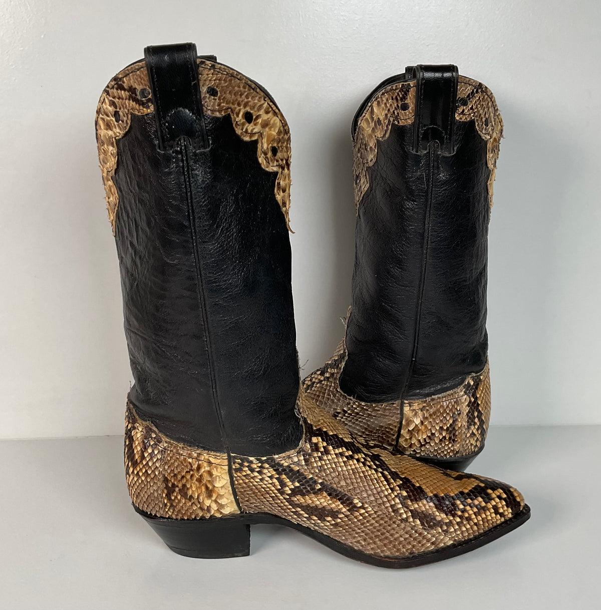 Vintage Abilene Snakeskin Cowgirl Boots | Tooled Python Overlay | Women’s 7.5 M