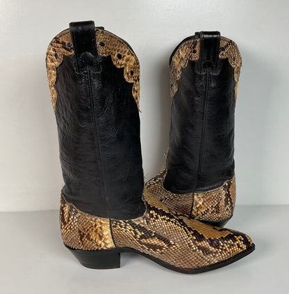 Vintage Abilene Snakeskin Cowgirl Boots | Tooled Python Overlay | Women’s 7.5 M