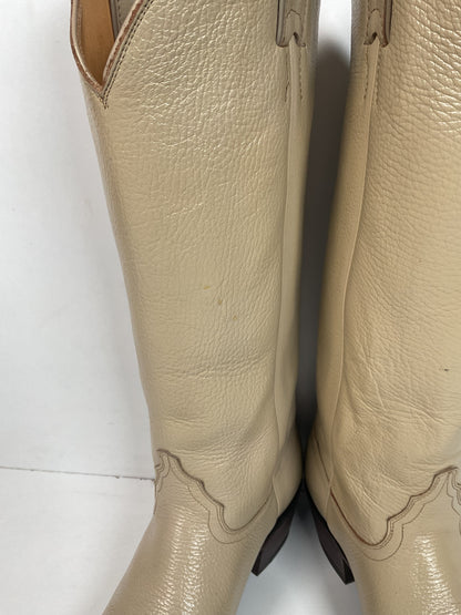 Justin Women’s Tall Bone Leather Cowgirl Boots 8 B USA Made
