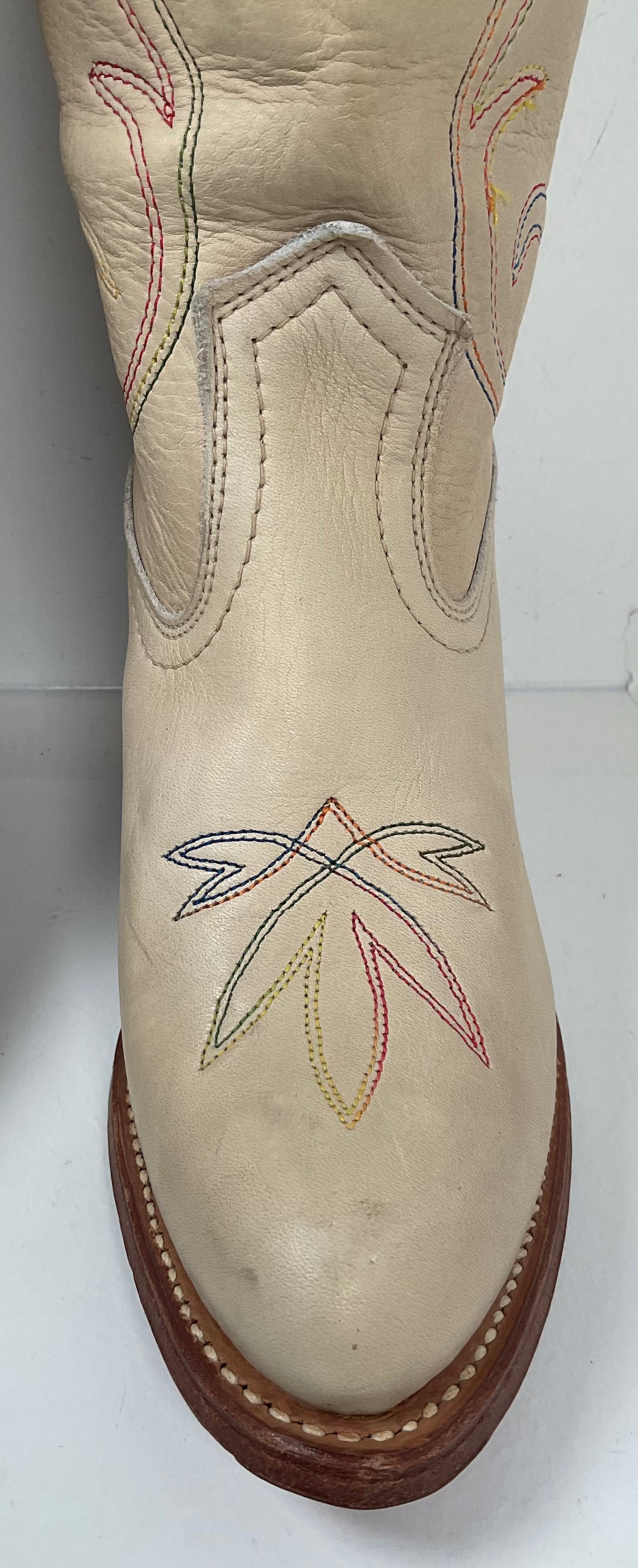 Vintage Miss Capezio Tulip Cowgirl Boots 7.5 M USA Made Rainbow Stitched