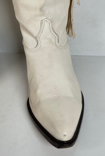 Vintage Zodiac Native Fringe Cowgirl Boots | USA Made | White | Women’s 9 M