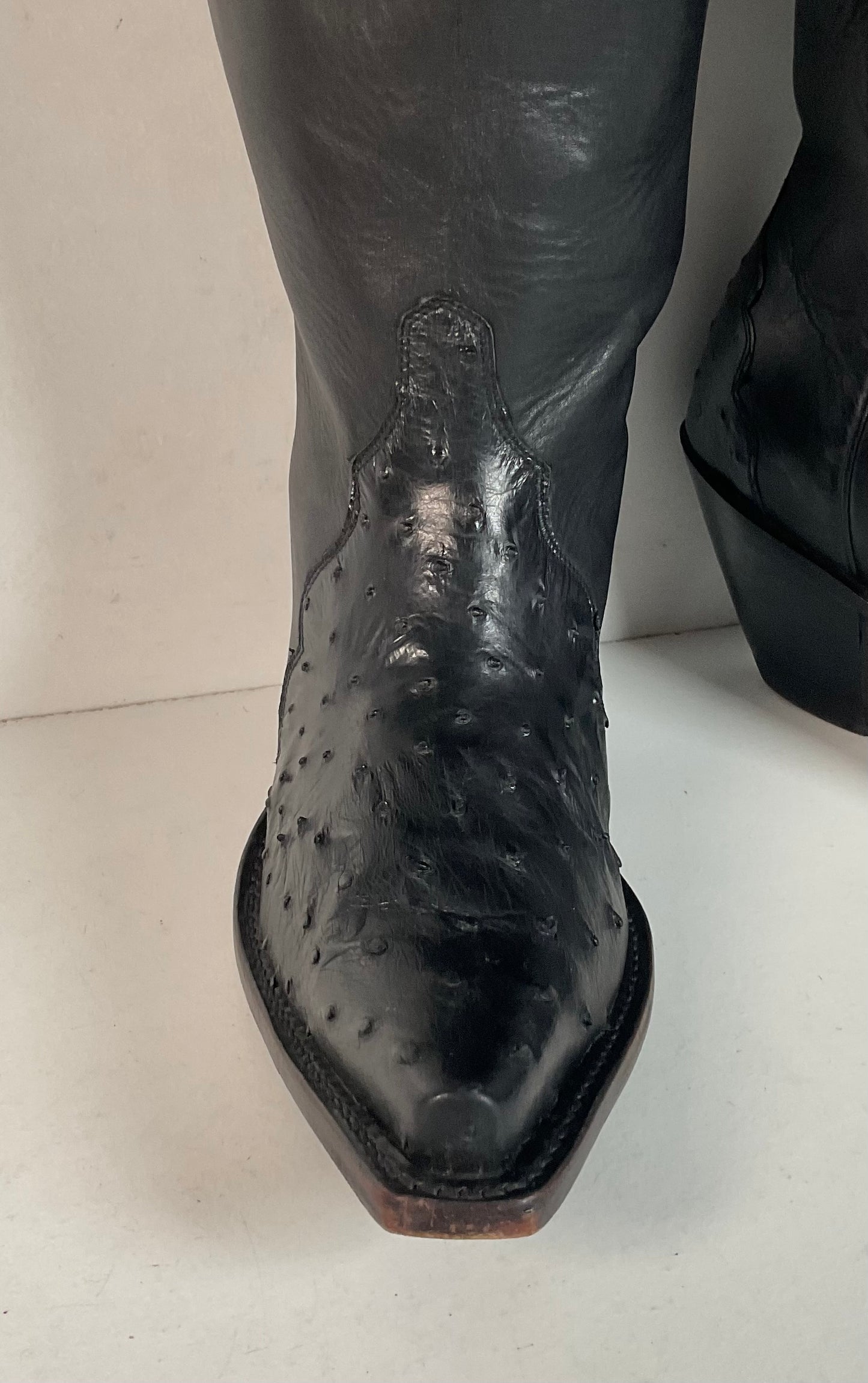 Justin Reba Tall Cowgirl Boots | Black Ostrich Quill | USA Made | 8 B