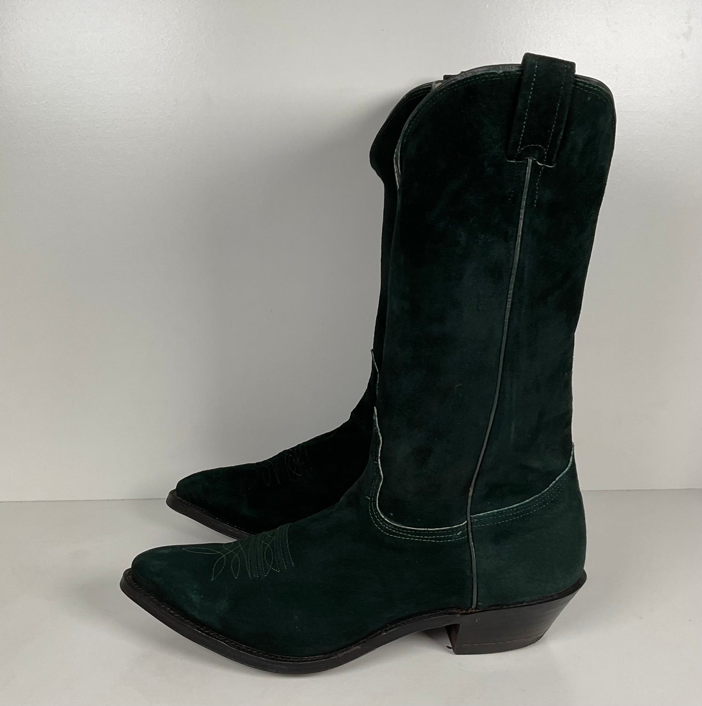 Vintage Nocona Wild Boar Cowboy Boots | Pig Skin Suede | Emerald Green | Men’s 11 E