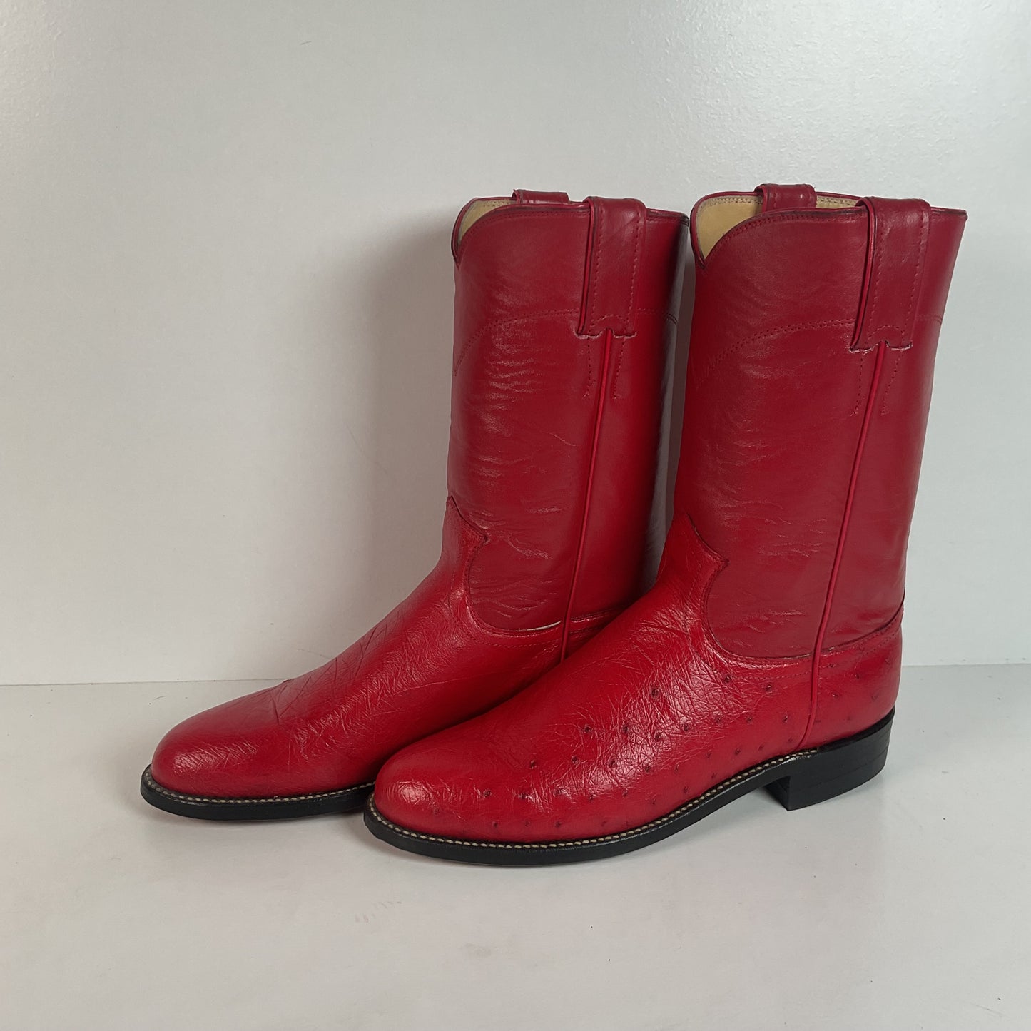 Justin Smooth Ostrich Roper Boots | Exotic | USA Made | Ruby Red | Women’s 7 B