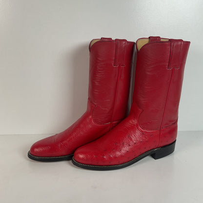 Justin Smooth Ostrich Roper Boots | Exotic | USA Made | Ruby Red | Women’s 7 B