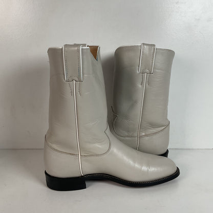 Justin Pearl White Roper Boots 8 C USA Made