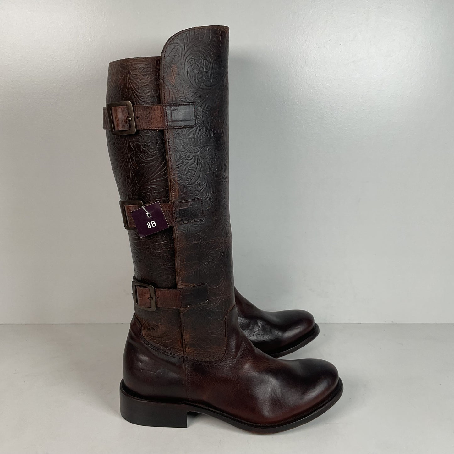 J.B. Dillon Western Riding Boots | Triple Buckle | Tooled | Women’s 8 B