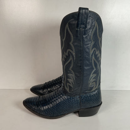 Vintage Nocona Dark Blue Python Cowboy Boots 9 EE Back Cut Snakeskin