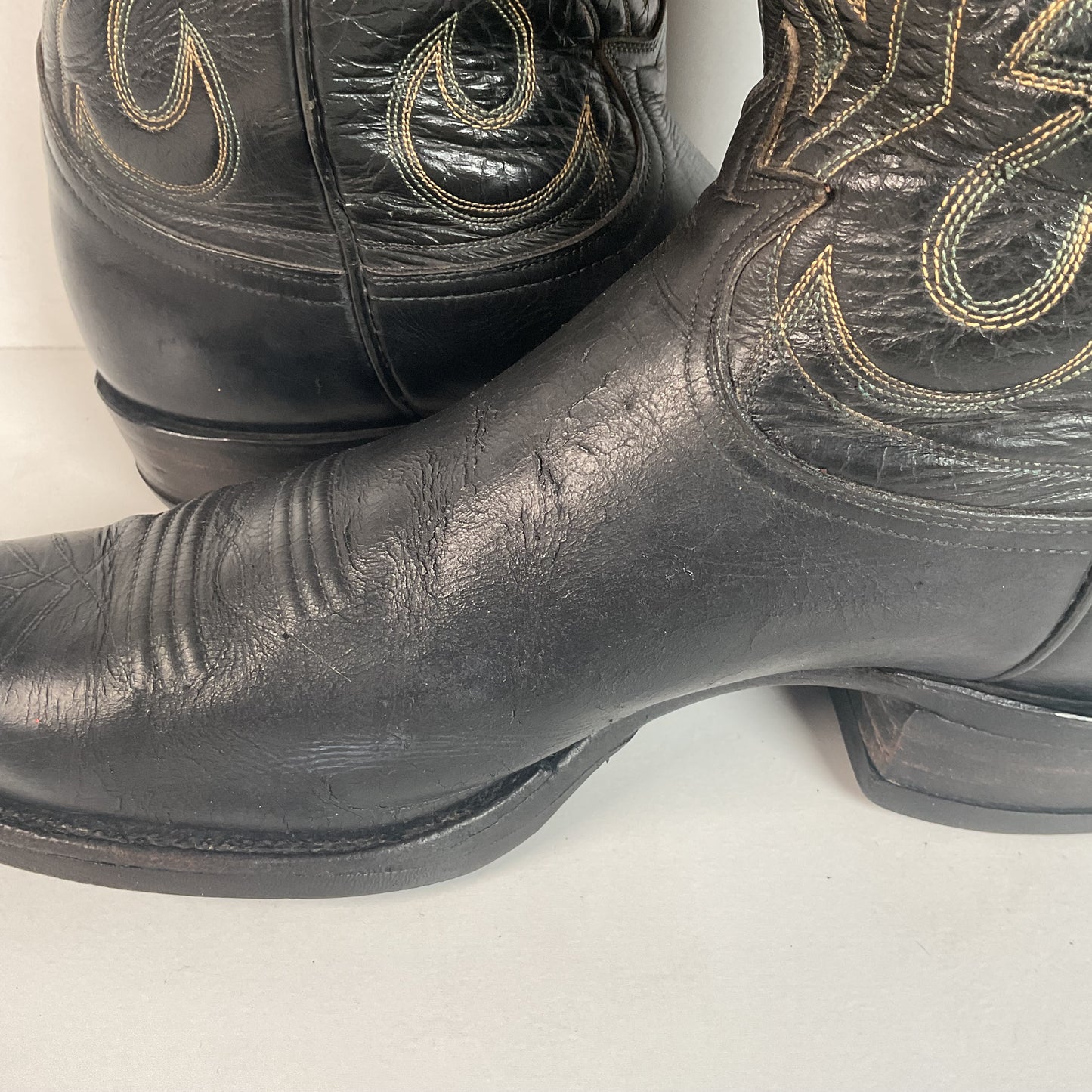 1950s Tony Lama Cowboy Boots | Black | Distressed | Men’s 9.5
