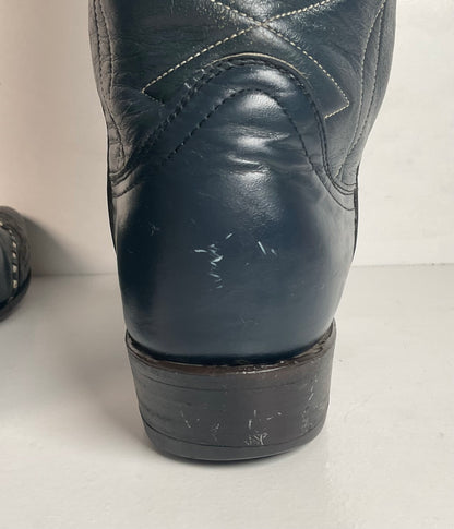 Vintage Tony Lama Navy Blue Cowgirl Boots 5.5 B Gold Label Lizard Wingtip