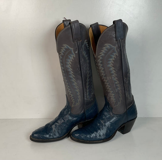 Vintage Justin Ostrich Quill Cowgirl Boots | USA Made | Royal Blue | Women’s 6.5 B