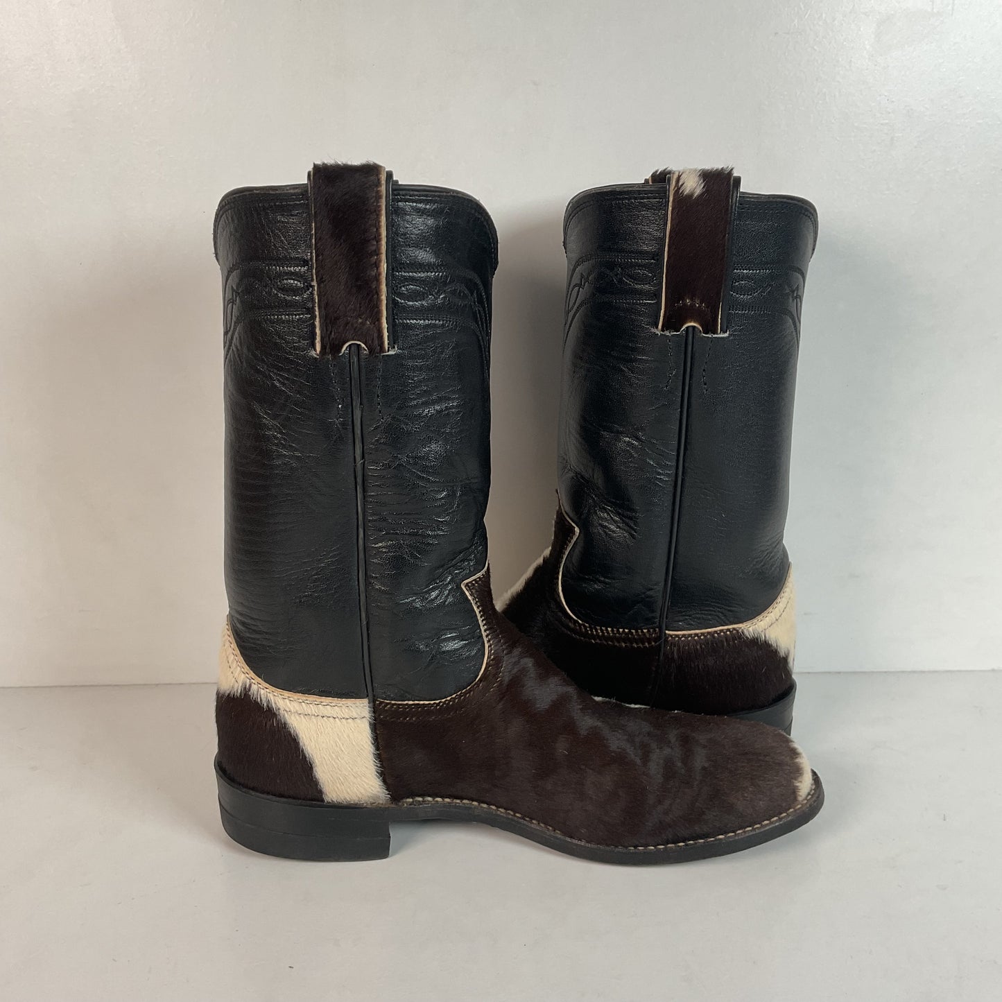 Justin Calf Hair On Cow Hide Pony Cowgirl Roper Boots 6 B Western USA Made