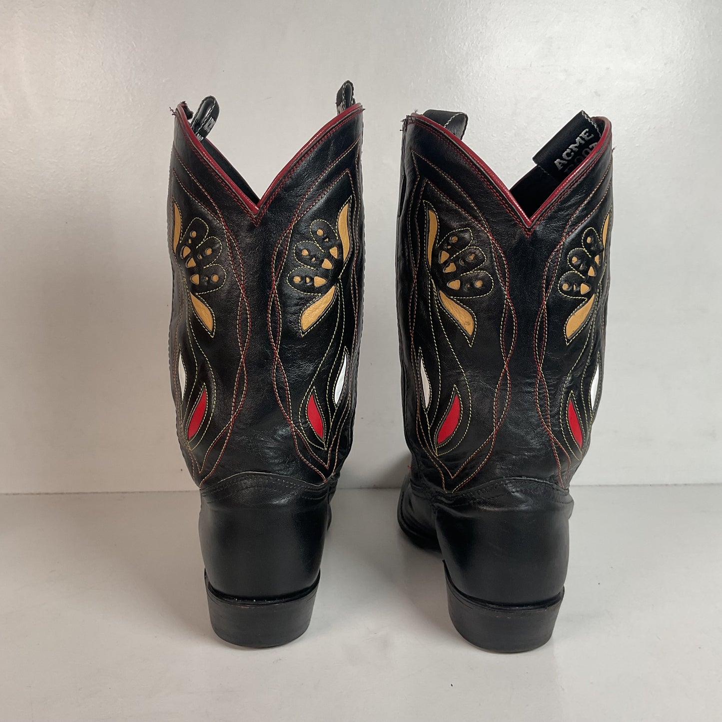 Acme Pee Wee Cowgirl Boots 10 M Tooled Tulip Inlay