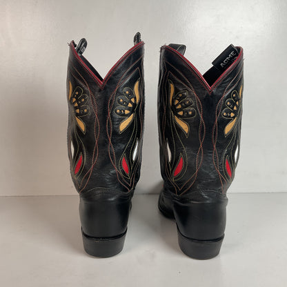 Acme Pee Wee Cowgirl Boots 10 M Tooled Tulip Inlay