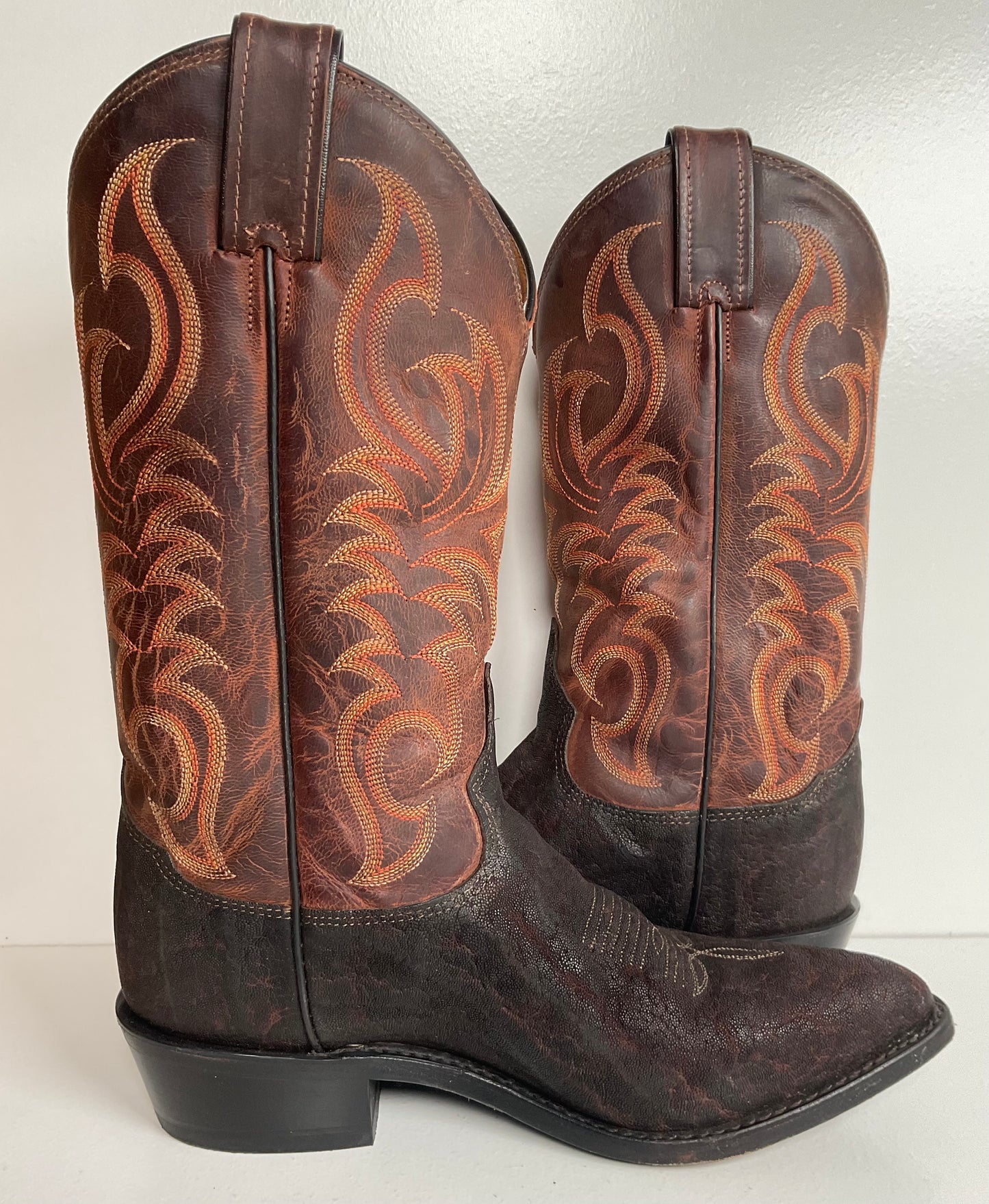 Tony Lama Men’s Vintage Chocolate Elephant Cowboy Boots 8.5 D Goat Top Exotic