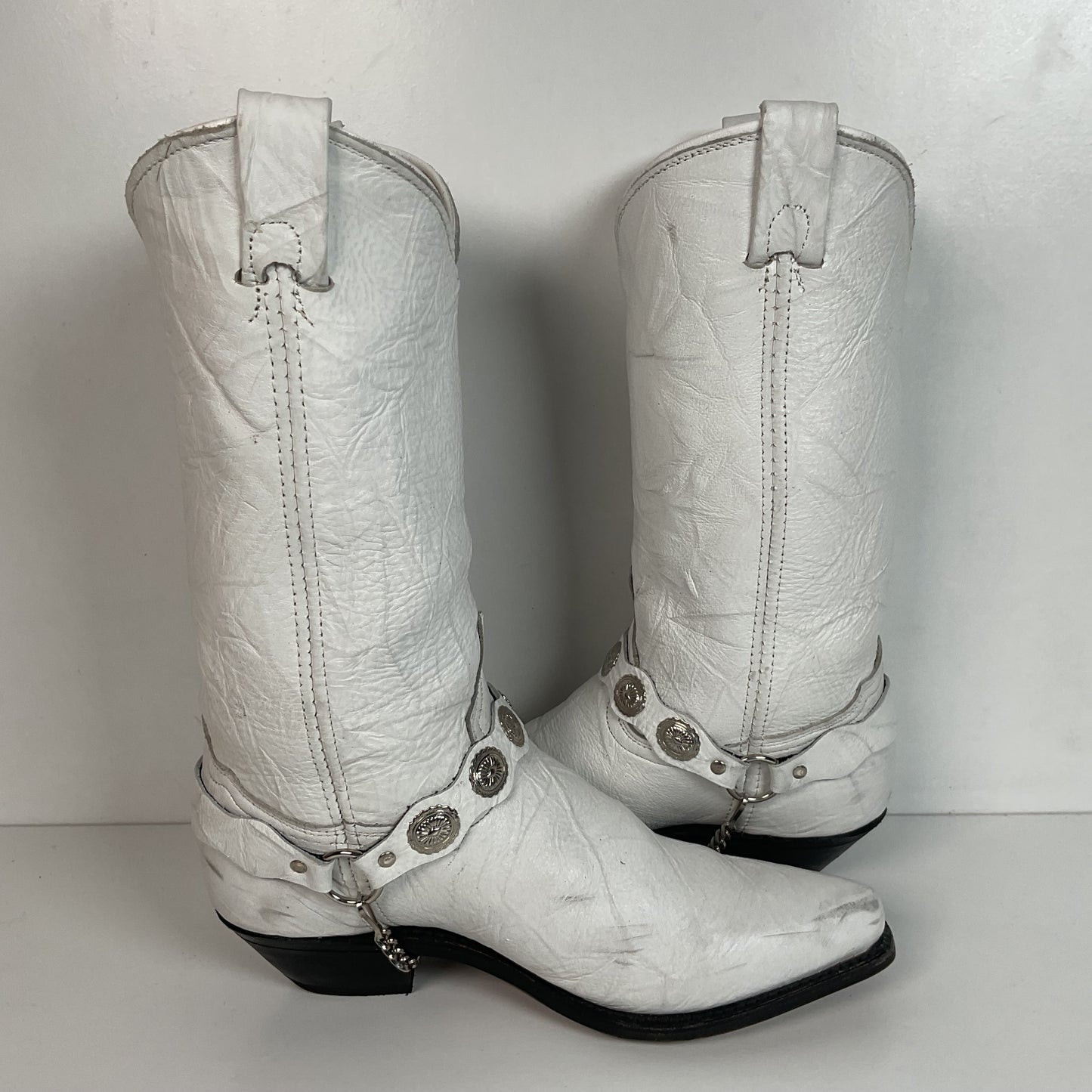 Abilene Wedding White Western Harness Boots 7.5 M Cowgirl