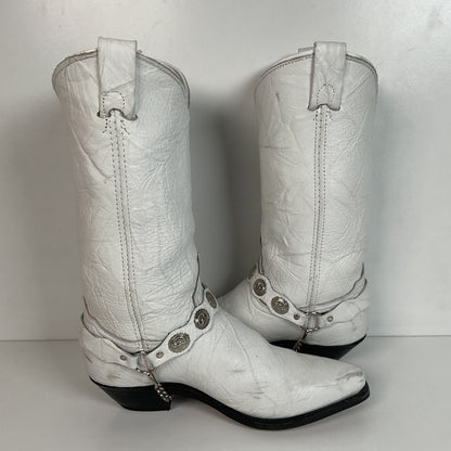 Abilene Wedding White Western Harness Boots 7.5 M Cowgirl