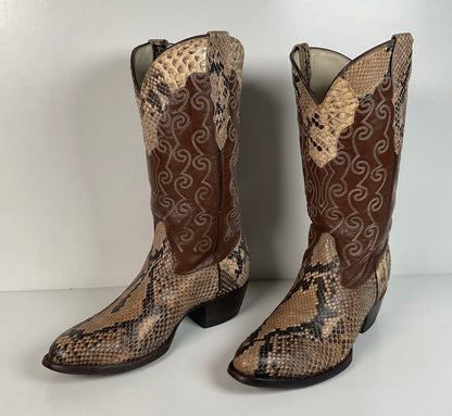 Vintage Longhorn Cowboy Boots | Python Snakeskin | Tooled Overlays | Men’s 9 D