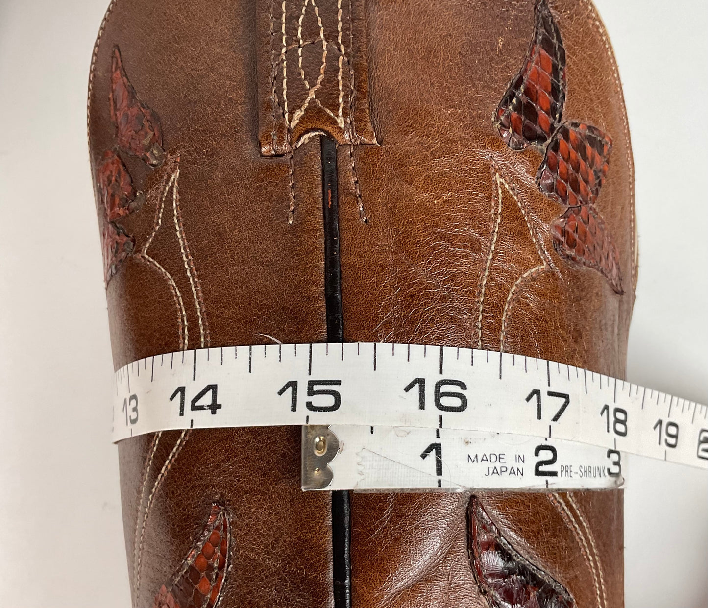 Vintage Dan Post Tall Tulip Cowgirl Boots 7.5 C Tooled Snakeskin Overlay