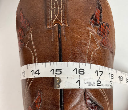 Vintage Dan Post Tall Tulip Cowgirl Boots 7.5 C Tooled Snakeskin Overlay