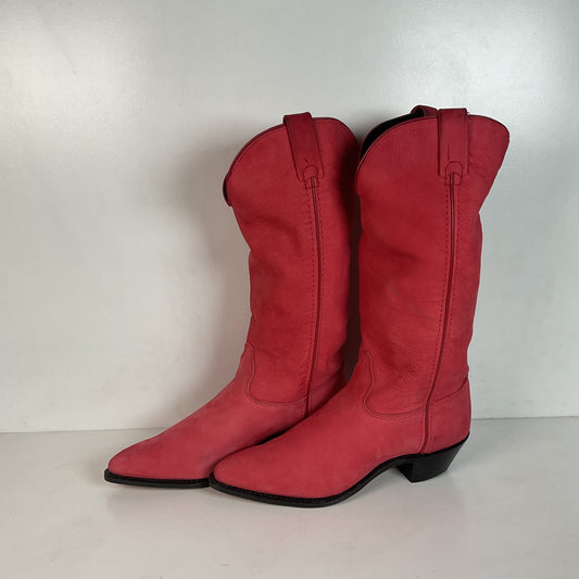 Vintage Wrangler Dusty Rose Cowgirl Boots 8.5 M USA Made Nubuck Suede