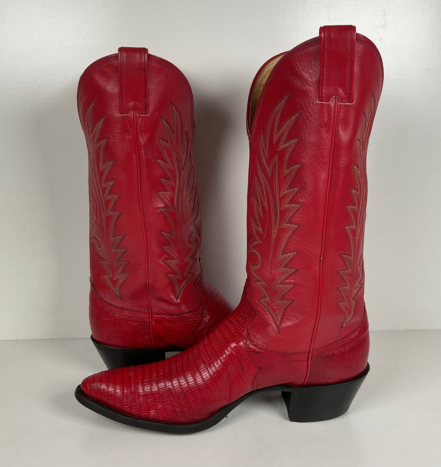 Vintage Justin Teju Lizard Cowboy Boots | USA Made | Ruby Red | Men’s 10.5 D
