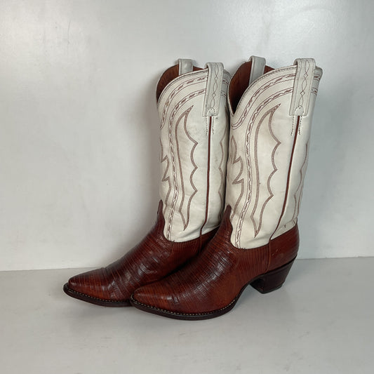 Vintage J Chisholm White Cowgirl Boots 7.5 M Teju Lizard