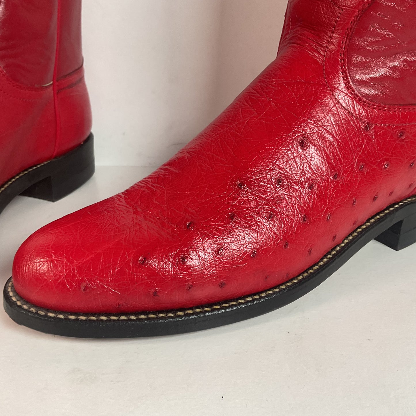 Justin Smooth Ostrich Roper Boots | Exotic | USA Made | Ruby Red | Women’s 7 B