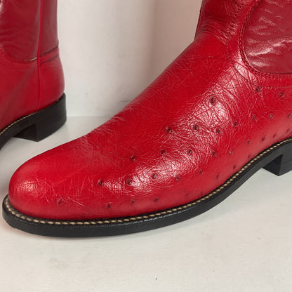 Justin Smooth Ostrich Roper Boots | Exotic | USA Made | Ruby Red | Women’s 7 B