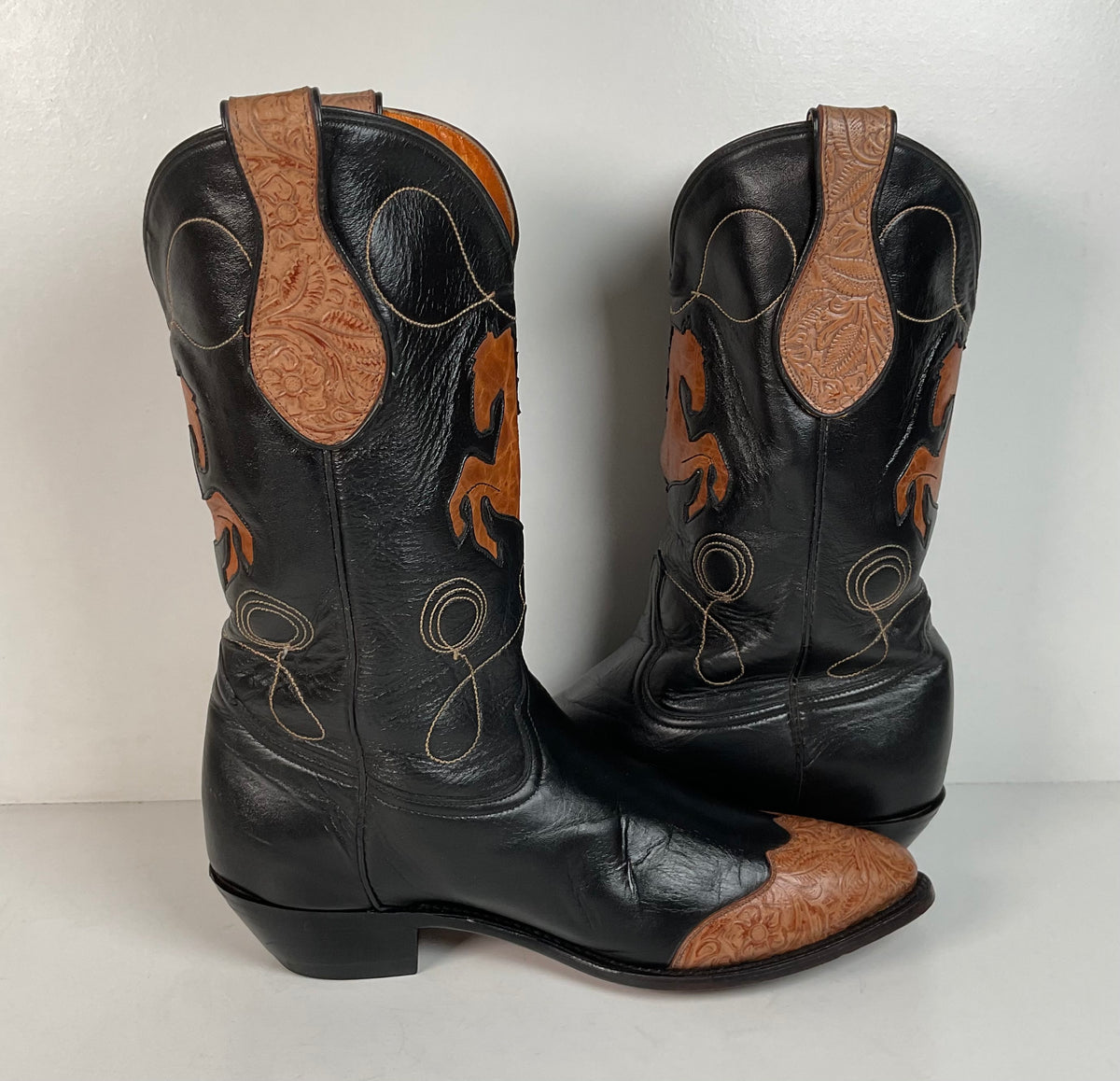 Vintage Ben Miller Cowgirl Boots | Tooled Inlays | Bucking Bronco | Women’s 10 B