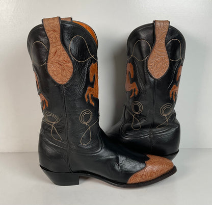 Vintage Ben Miller Cowgirl Boots | Tooled Inlays | Bucking Bronco | Women’s 10 B