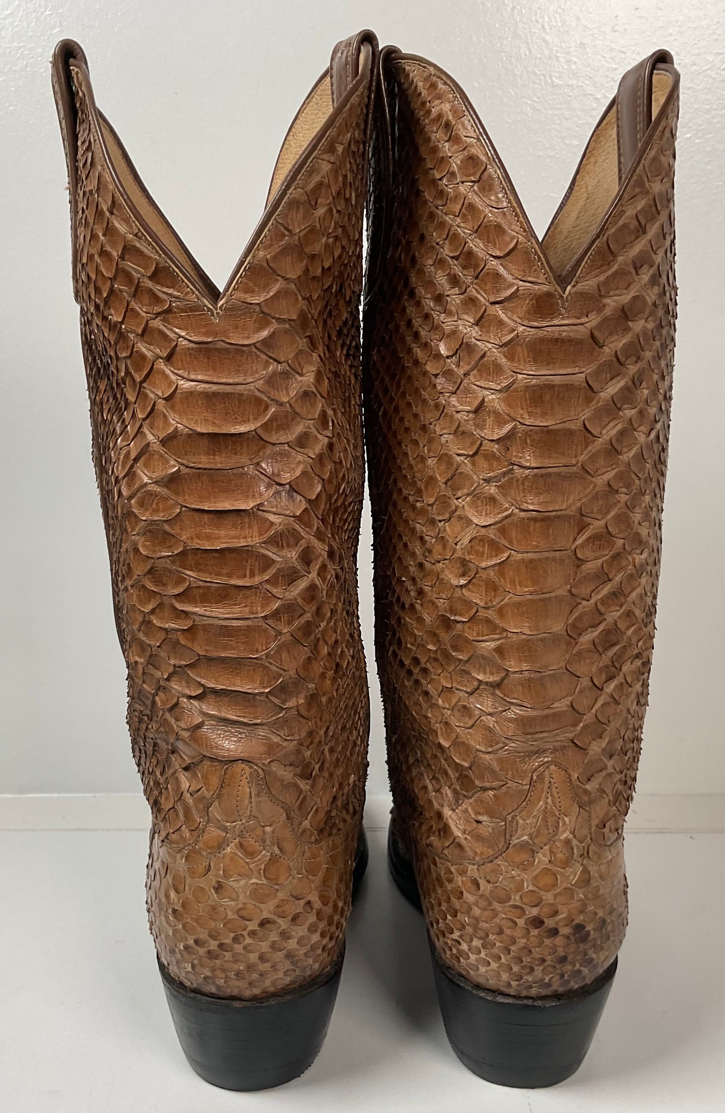 Vintage Full Python Snakeskin Cowboy Boots 8 D Back Cut Recraft