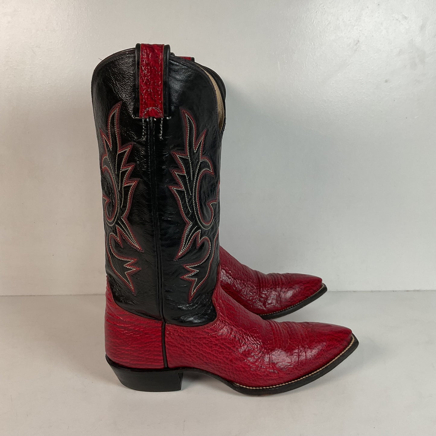 Vintage Hondo Shark Skin Cowgirl Boots 7.5 B Exotic Cherry Red