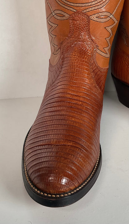 Vintage Dan Post Peanut Brittle Lizard Cowboy Boots 8 D Old Label