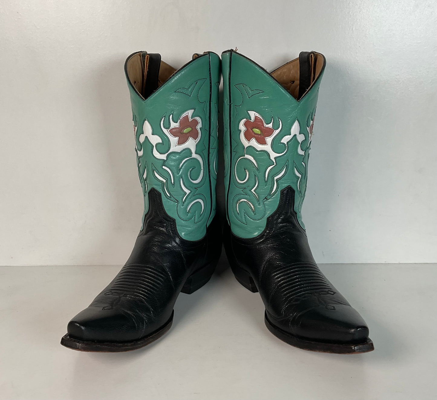 Old Gringo Turquoise Pee Wee Cowgirl Boots 7 B Tooled Flower Inlay Shorty