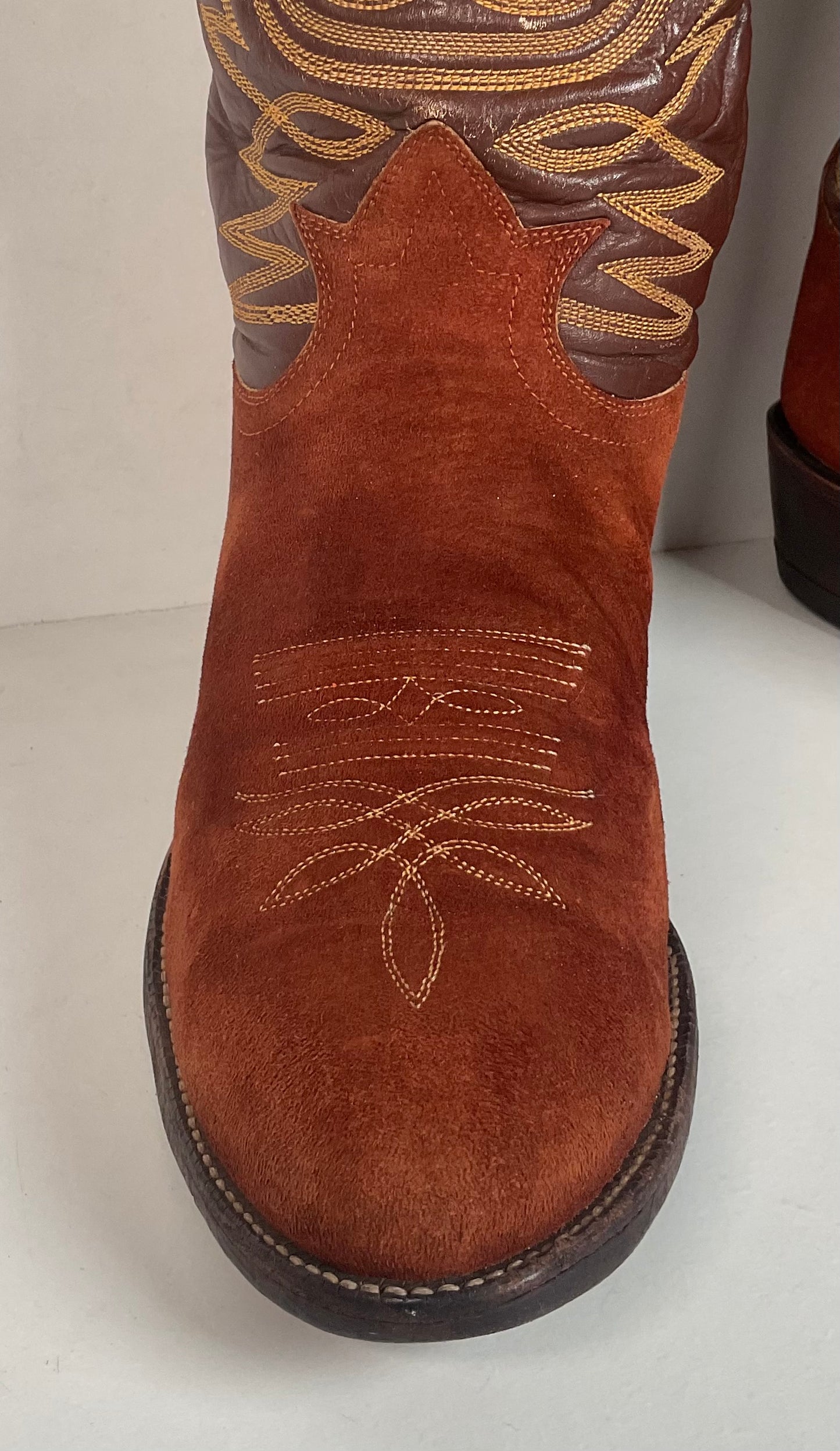 Vintage Tony Lama Pig Skin Suede Cowboy Boots 9 E Gold Label