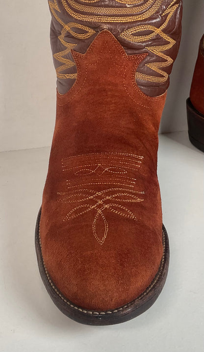 Vintage Tony Lama Pig Skin Suede Cowboy Boots 9 E Gold Label