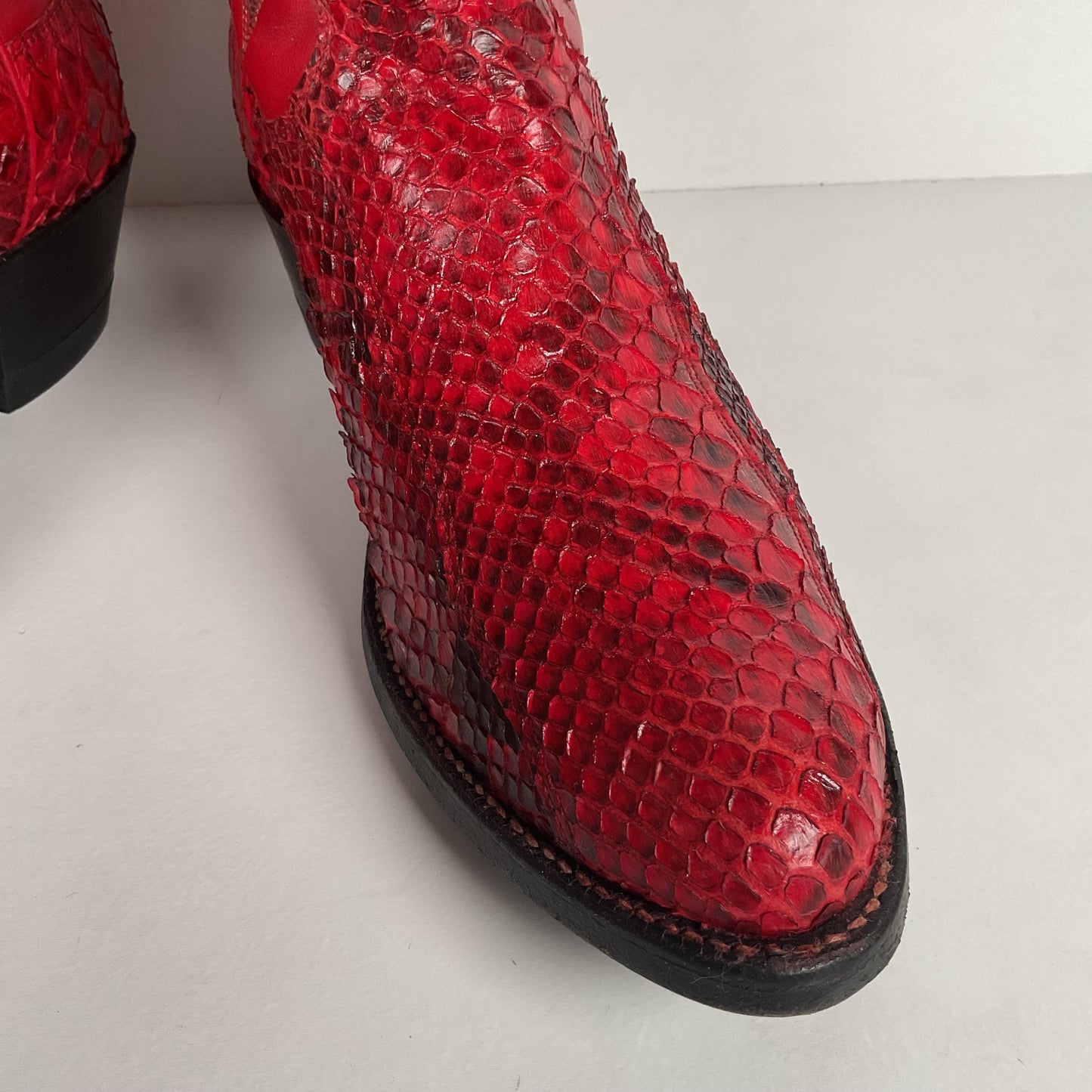 Vintage Justin Python Snakeskin Cowboy Boots | USA Made | Red | Men’s 8.5 D
