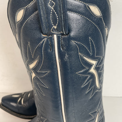 Vintage Tony Lama Blue Tooled Cowboy Boots Men’s 7 D | Women’s 8 Gold Label