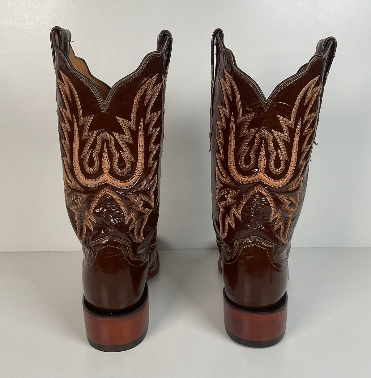 Lucchese 2000 Patent Leather Cowgirl Boots | Square Toe | Brown | USA Made | 6.5 C