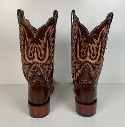 Lucchese 2000 Patent Leather Cowgirl Boots | Square Toe | Brown | USA Made | 6.5 C