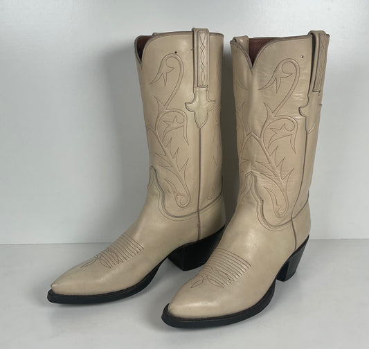 Vintage Lucchese Cowboy Boots | Bone White | Corded | Men’s 8.5 D