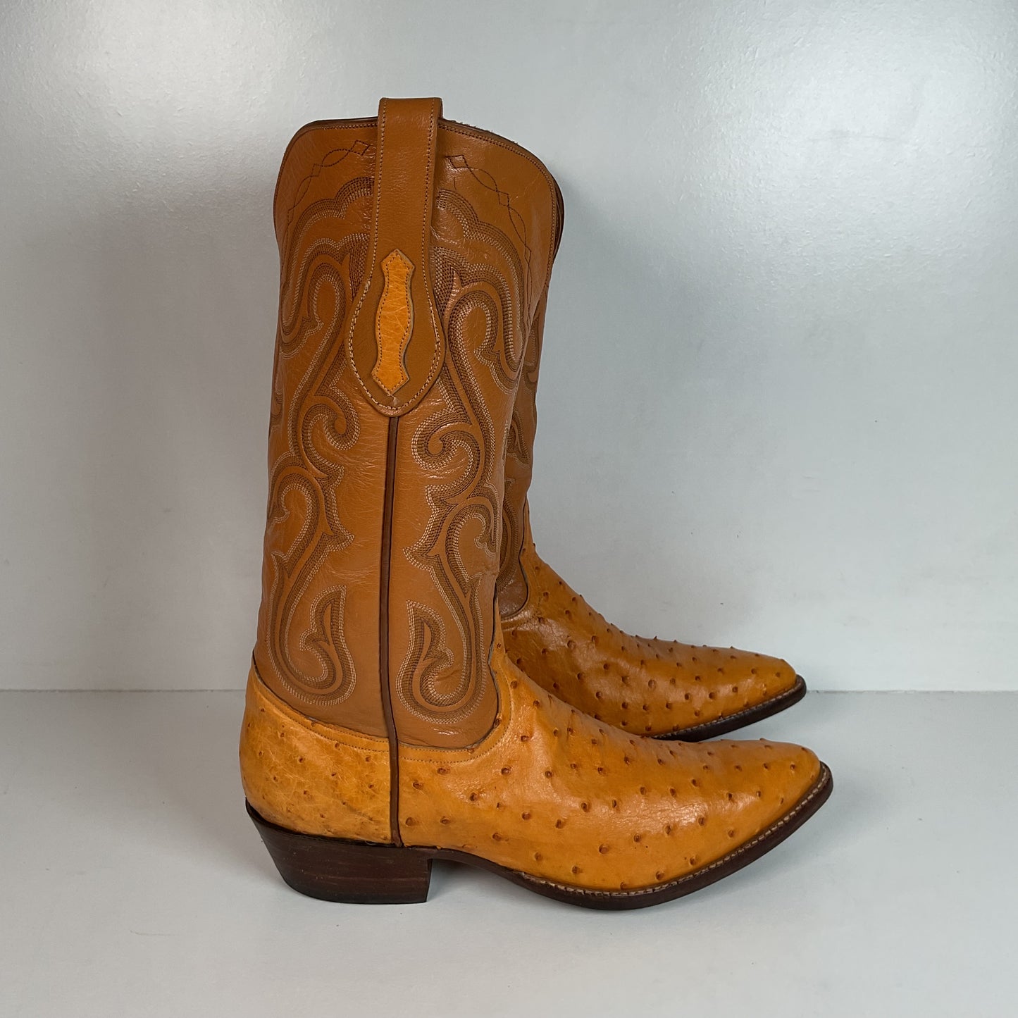 Custom Full Ostrich Quill Cowboy Boots 10 E Butterscotch Exotic