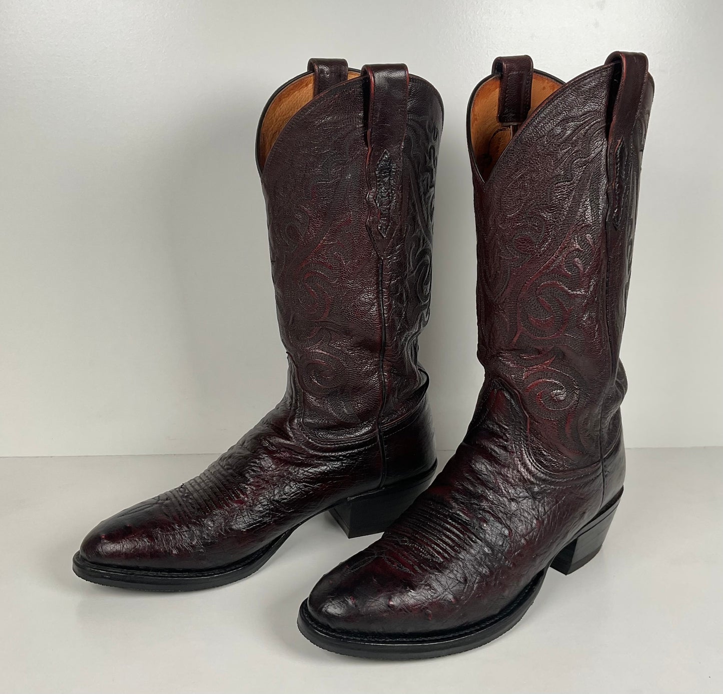 Lucchese 2000 Smooth Ostrich Cowboy Boots | Black Cherry | Exotic | Men’s 8.5 D