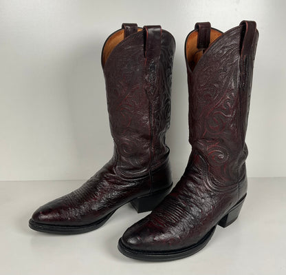 Lucchese 2000 Smooth Ostrich Cowboy Boots | Black Cherry | Exotic | Men’s 8.5 D