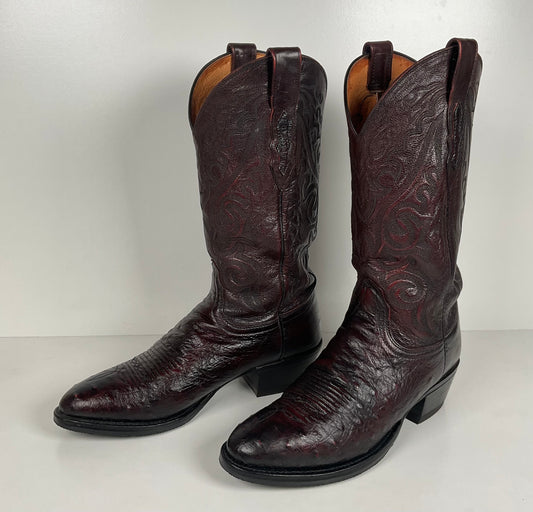 Lucchese 2000 Smooth Ostrich Cowboy Boots | Black Cherry | Exotic | Men’s 8.5 D