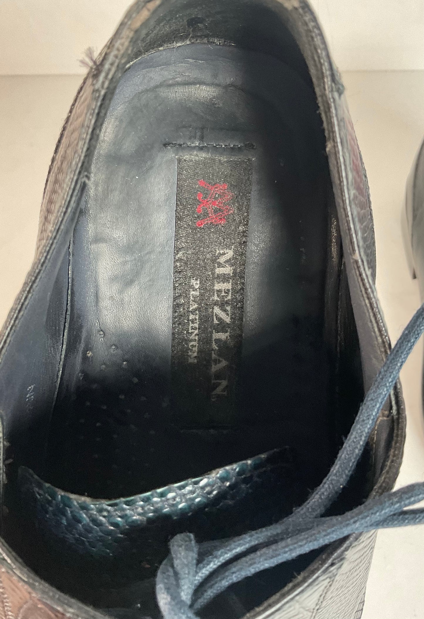 Mezlan Dark Blue Teju Lizard Derby Shoes 9 M Loafer Recraft