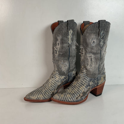 Dan Post Buckshot Lizard Cowgirl Boots 7.5 M Halloween Denim