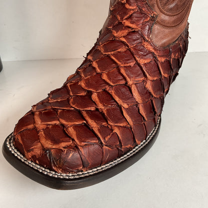 J. B. Dillon Exotic Pirarucu Cowboy Boots 11 EE Big Bass Square Toe